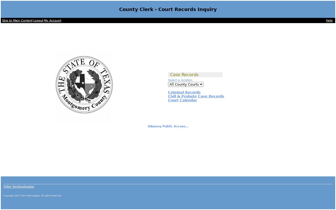 Conroe resident lookup Montgomery County Odyssey court categories