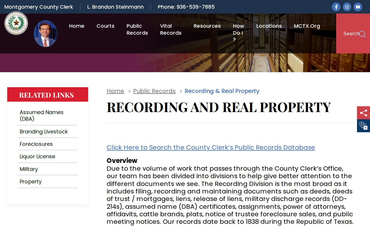 Conroe previous residents Clerk recording records page